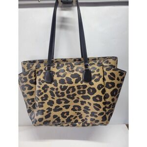 Coach Leopard Print Tote Bag Black‎ Leather Straps purse